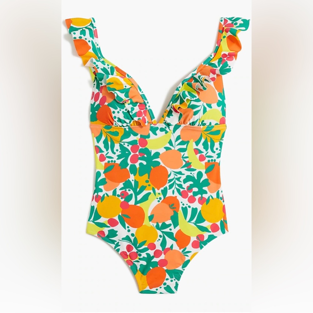 J Crew Floral Size L one piece ruffle swimsuit